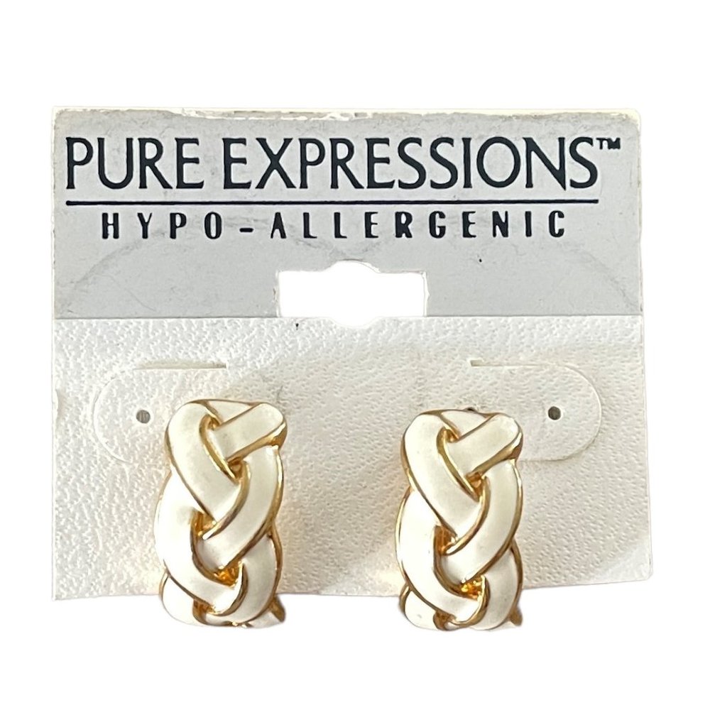 1990s Vintage AAi. FosterGrant Braided Gold and Ivory Earrings - NOS